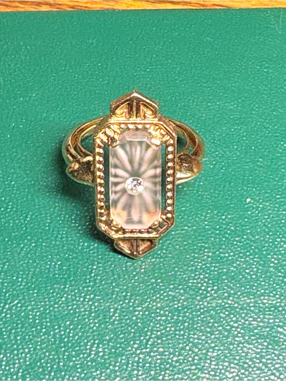 Avon Gold Art Deco Style Crystal Ring Clear Center Stone 6-7